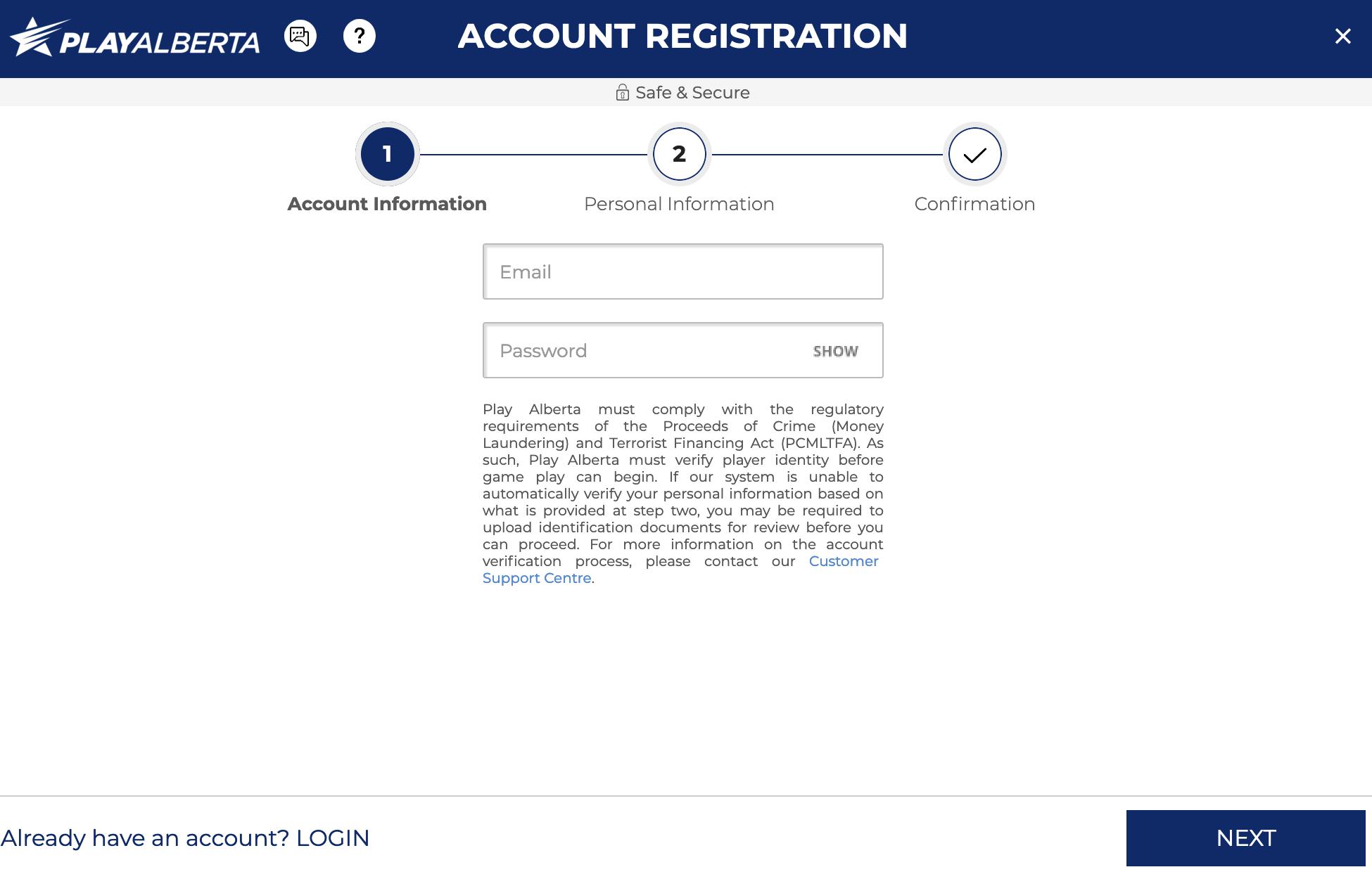 Alberta account registration