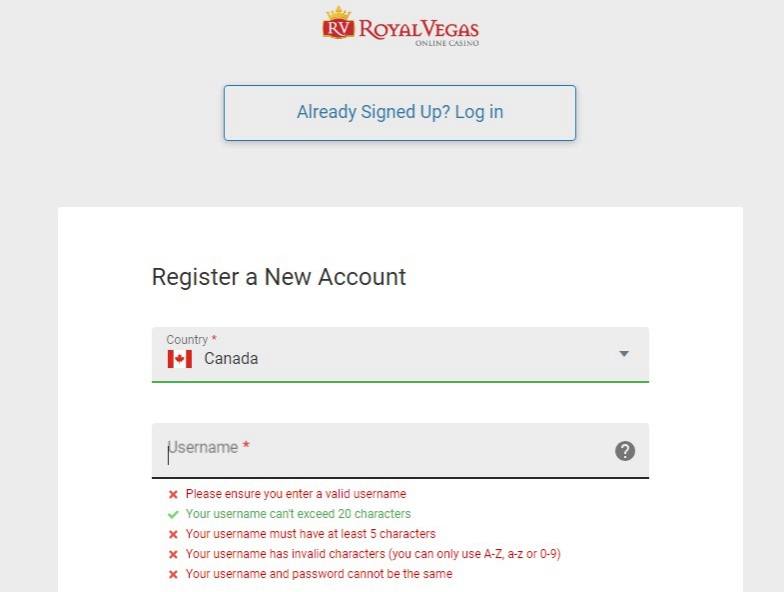 Royal Vegas Signup 2