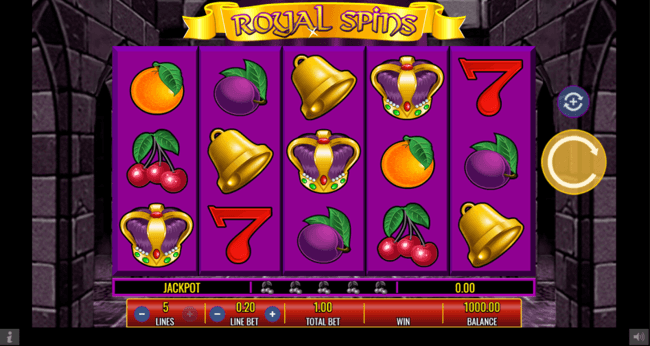 Royal Spins start screen